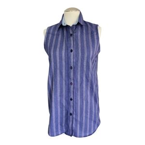 VTG Circle Classics Blue Striped Sleeveless Button Down Shirt Sz S